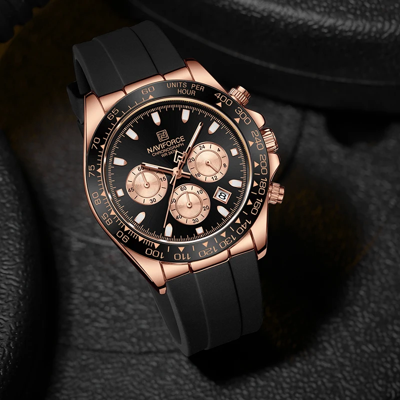 Naviforce 8054 For Men- Rose Gold Black