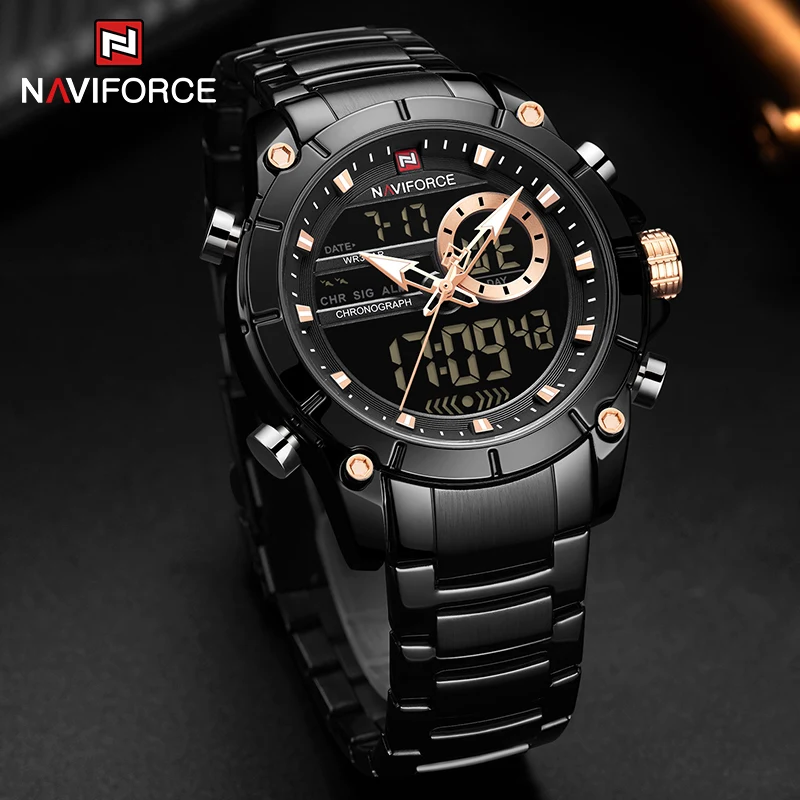 Naviforce 9163 CH For Men- Black